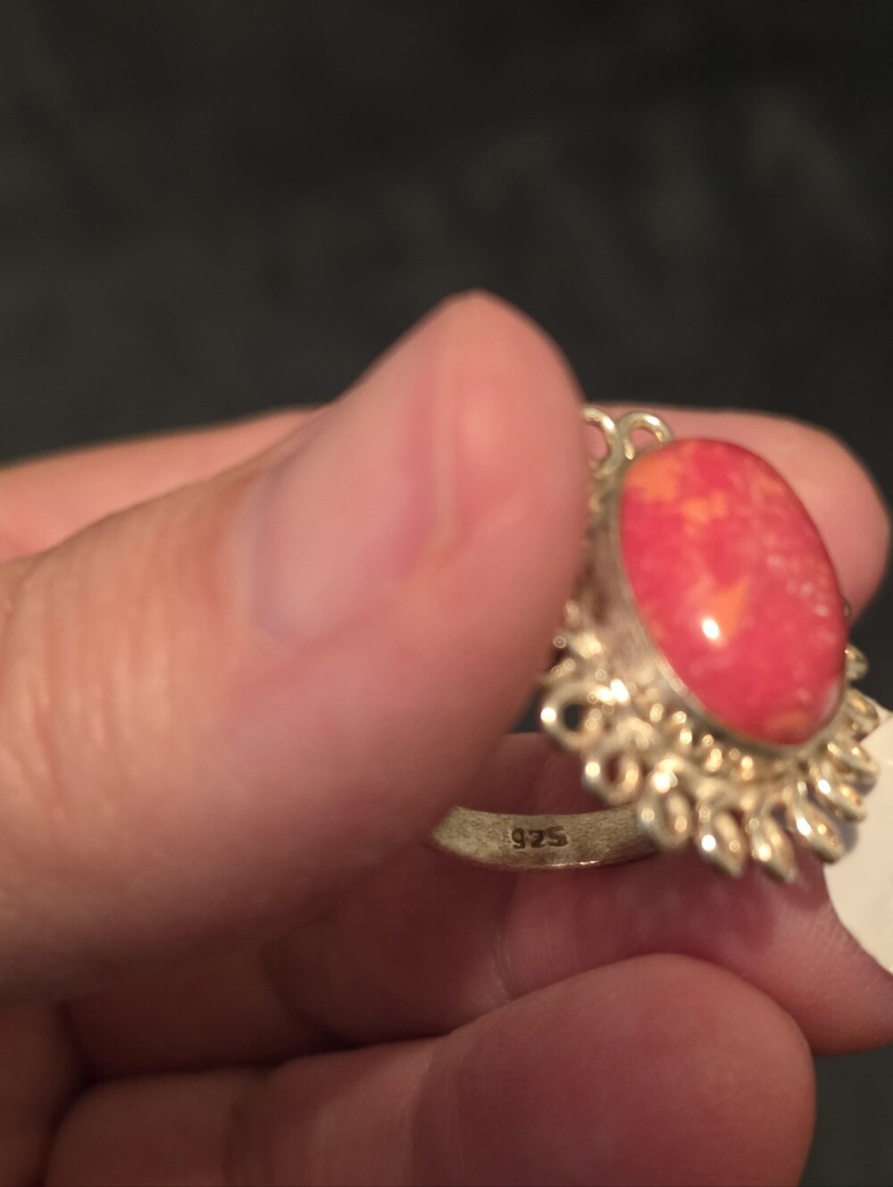 925 Silver and Coral Ring Size 8 - Picture 6 of 8